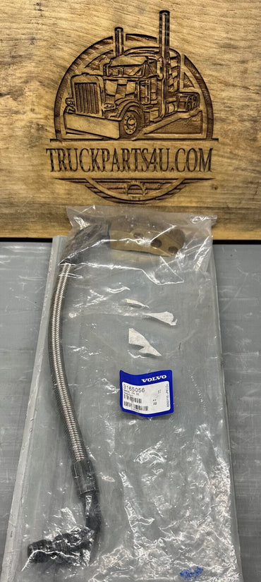 Angled view of Volvo Penta 3165056 pressure hose with flange – OEM new old stock component for marine engines
