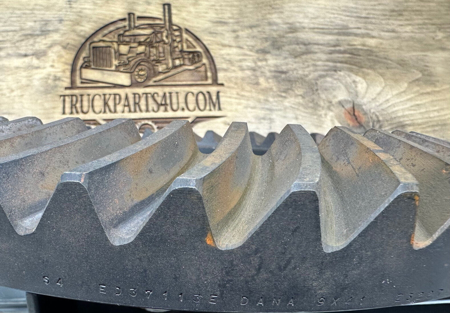 Close-up of Dana Spicer 37113 ring gear showing 41 teeth and edge stamping, 12.500-inch diameter, for 28628X 4.56 off-highway application