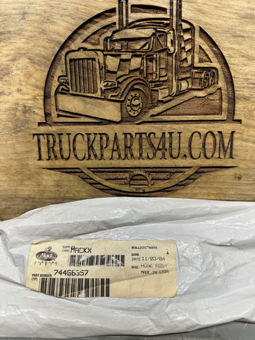 Close-up of OEM label on Mack EGR hose 744GB357 – New genuine part