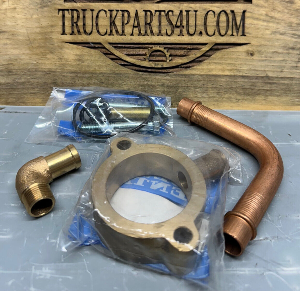 Top view of Volvo Penta 829963 hot water outlet kit – fits MD11 and MD17 marine engines, new genuine NOS