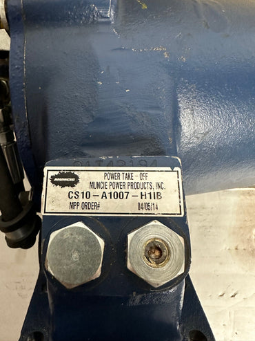 Front view of CS10-A1007-H1IB Muncie clutch shift PTO for Allison World® transmissions, showing identification tag and housing detail – new, genuine unit