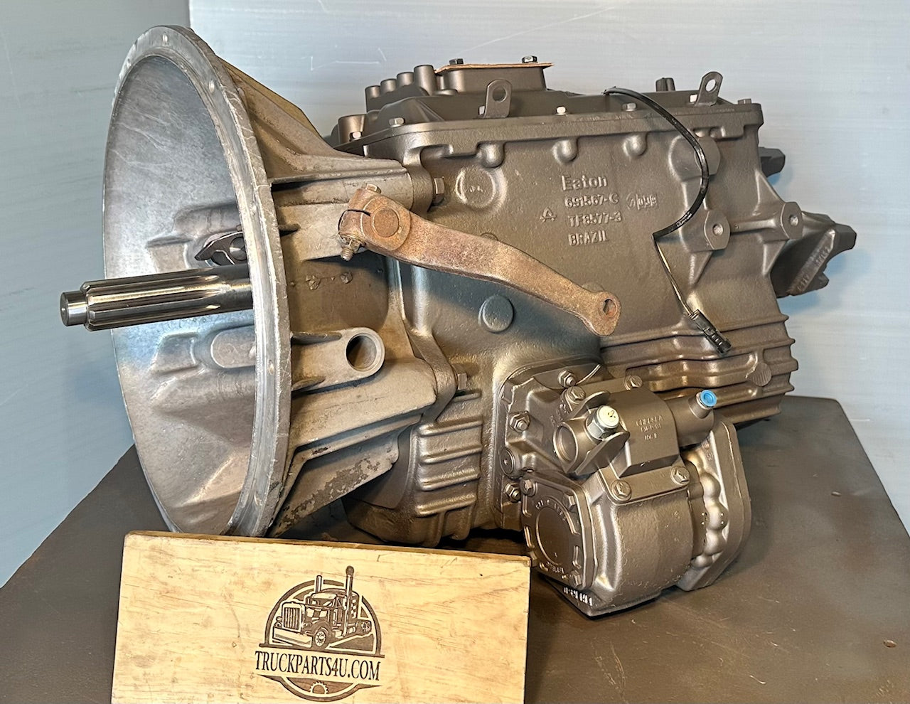 FS6406A Eaton Fuller 6-speed transmission with Chelsea PTO mounted, front left view, DPE remanufactured