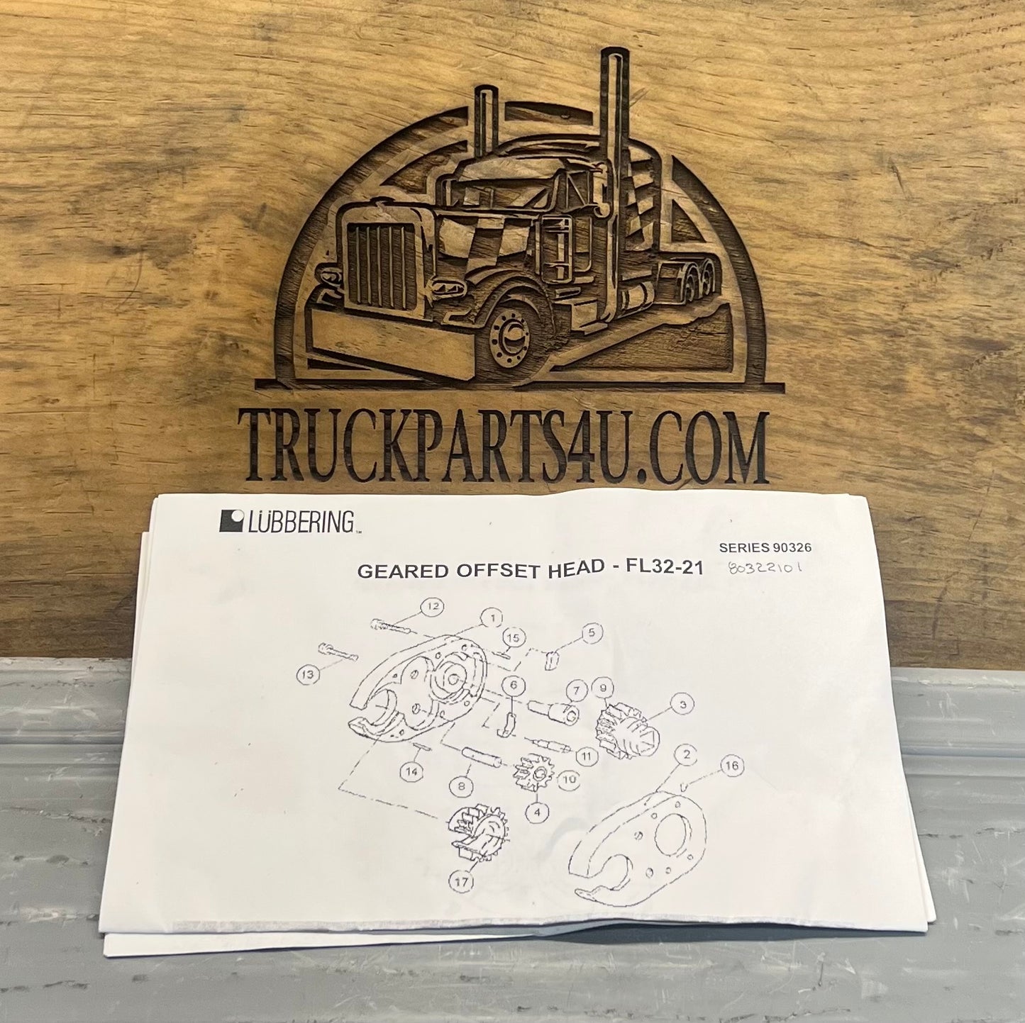 Lübbering FL32-21 geared offset head parts manual and exploded diagram for part number 80322101