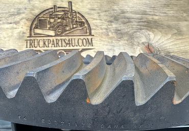 Close-up of Dana Spicer 37113 ring gear showing 41 teeth and edge stamping, 12.500-inch diameter, for 28628X 4.56 off-highway application