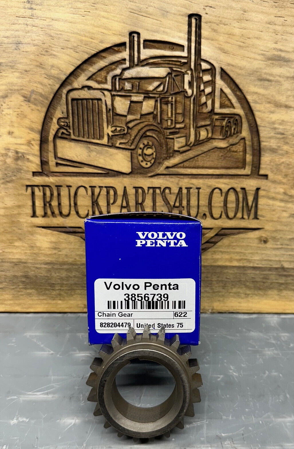 Top view of Volvo Penta 3856739 chain gear sprocket – 5.0FLP, new genuine NOS