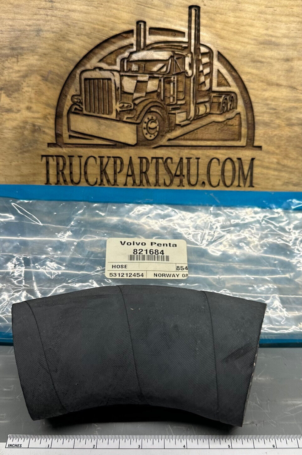 Top view of Volvo Penta 821684 radiator hose – new genuine NOS marine engine part
