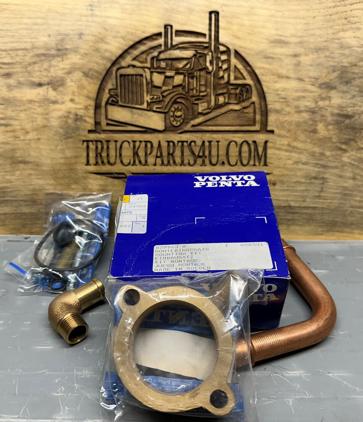 Top view of Volvo Penta 829963 hot water outlet kit – fits MD11 and MD17 marine engines, new genuine NOS