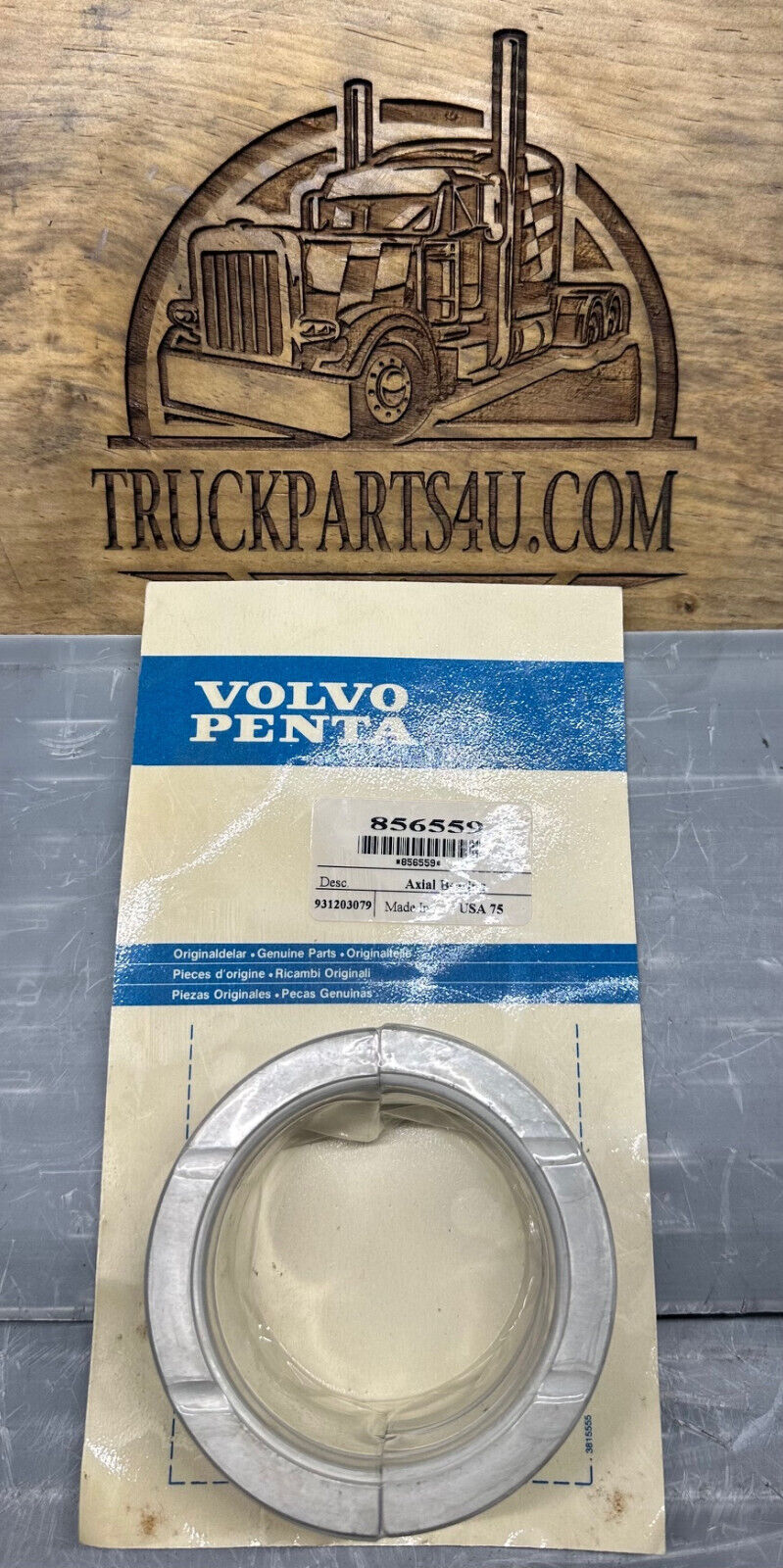 Top view of Volvo Penta 856559 engine bearing – undersize .010 for 740A, BB740A, new genuine OEM part