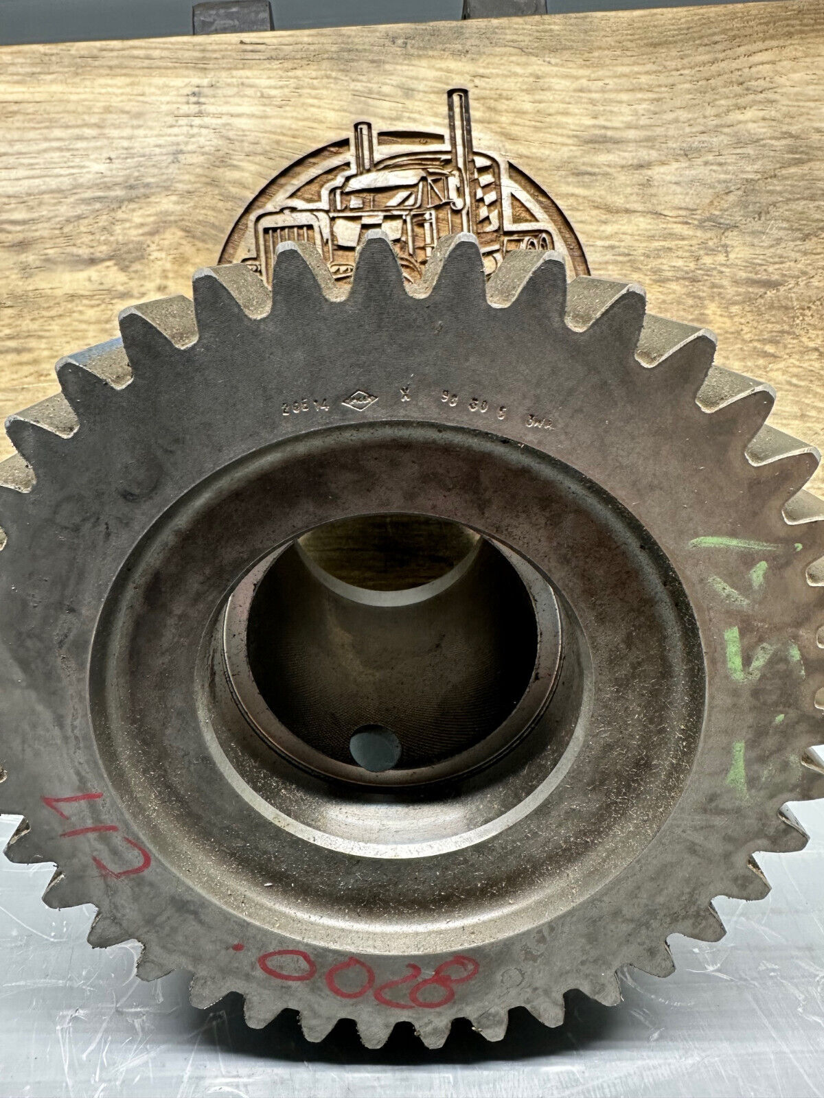 98-30-5 power tower gear showing backside hub and bore opening with full tooth ring visible.