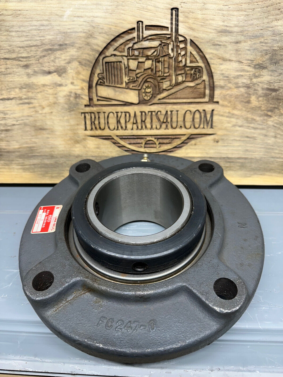 Link-Belt FC2E48 4-bolt flange bearing side view showing pilot and insert – CAT 077-8733 interchange – New Surplus DPX