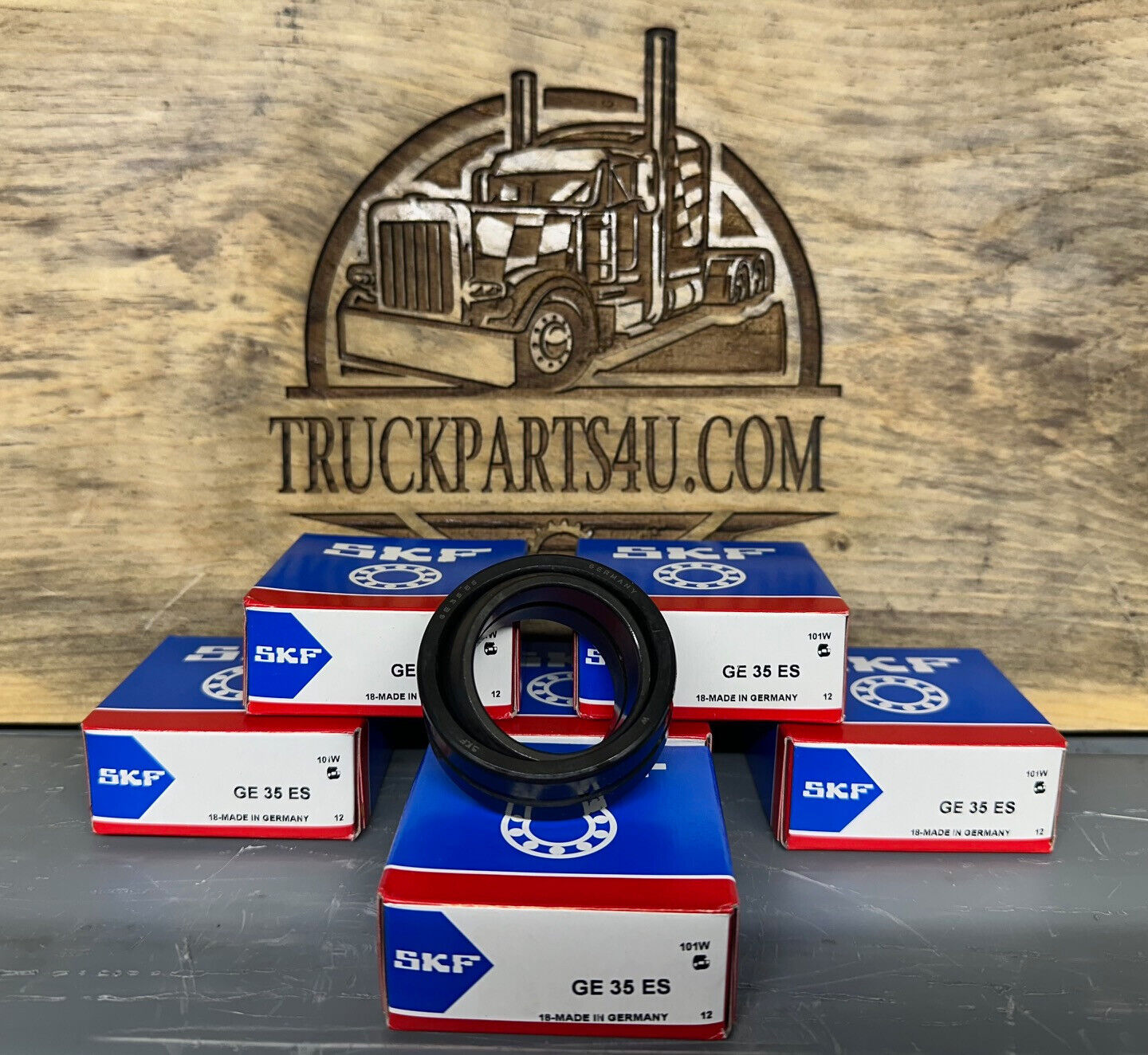 New SKF GE35ES spherical plain radial bearings in original boxes with one bearing shown, TruckParts4U Mansfield Ohio