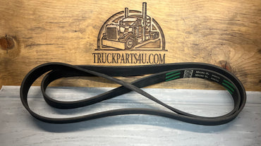 Full view of Gates K080774 Micro-V Green Stripe 8-rib serpentine belt laid out for inspection