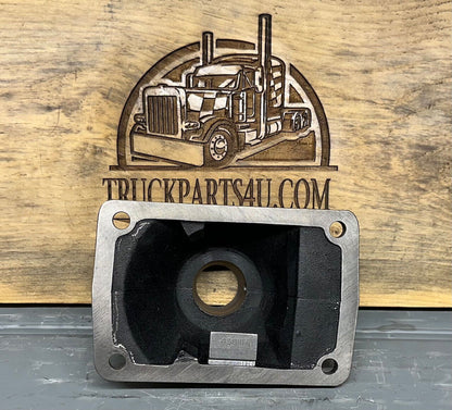 Bottom view of K2363 Eaton Fuller shift tower showing reverse-stop bore and mounting pattern