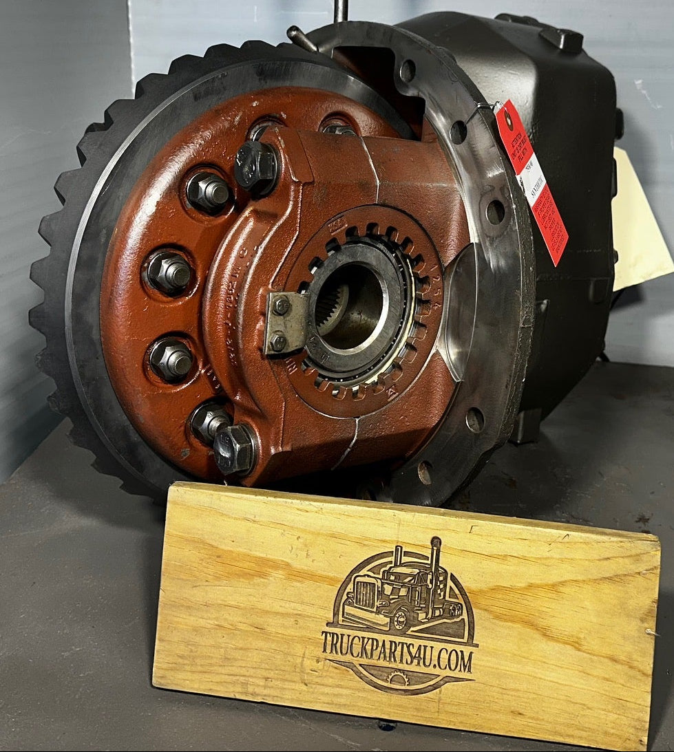 Close-up view of the ring gear and carrier on remanufactured Meritor MD20-145 forward rear differential rebuilt by Discount Parts Exchange