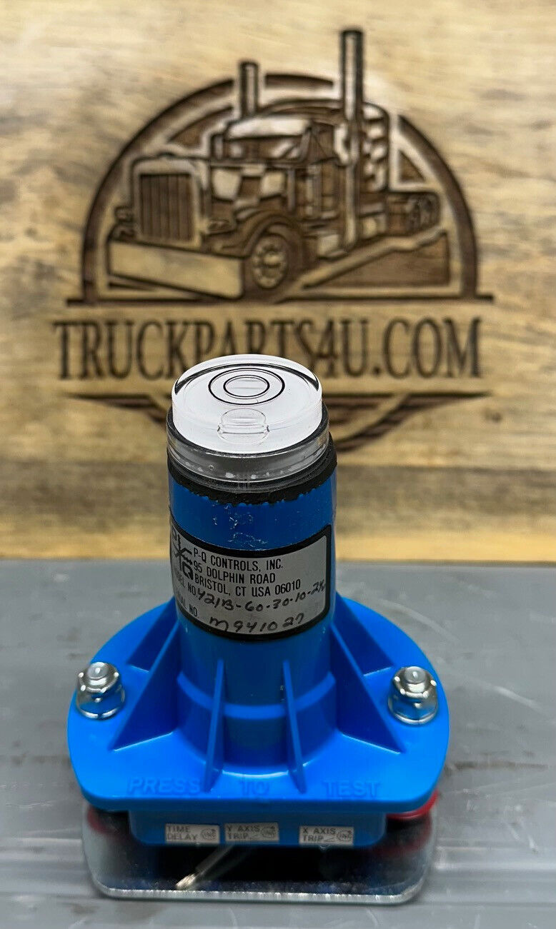 Top view of P-Q Controls M421-60-30-10-24V 24V di-axial level sensor highlighting adjustment controls, bubble level reference, and connector area. New genuine NOS sensor for Marklift and industrial platform stability systems.