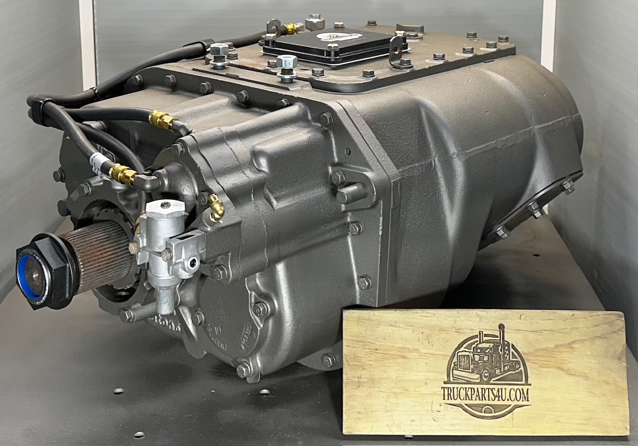 Rear view of remanufactured RTO16915-P / RTX16915-P Eaton Fuller 15-speed transmission showing new A5454/K2170 air filter regulator by DPX
