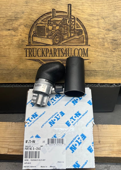 S2543 Eaton Fuller shift knob disassembled showing the valve body, black range flipper, and protective cover, new genuine OEM