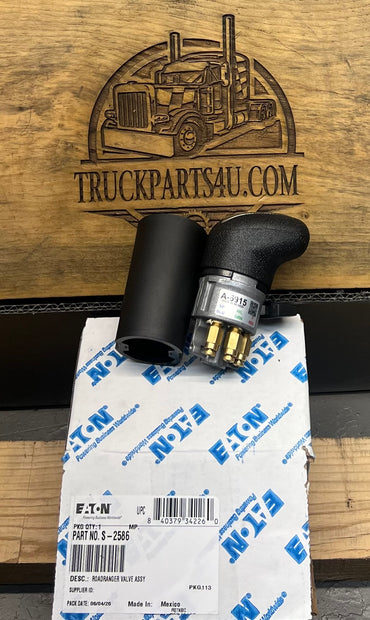 S2586 Eaton Fuller Roadranger shift knob with printed pattern shown disassembled with base and air valve, new genuine OEM