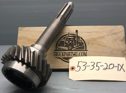 Dana Spicer / TTC input shaft 53-35-20-1X — CM5852 application, 1.500 inch 10-spline, front angled view with ID tag