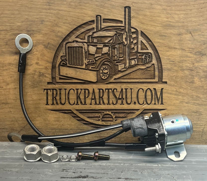 Full view of genuine Volvo Heavy Truck 85110714 12V starter relay and solenoid assembly with attached wiring leads, mounting bracket, nuts, and bolts