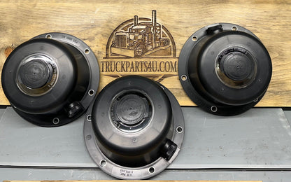SKF CR1696 hub cap with gasket for TN trailer axle, 6-bolt on 6.75" BC; replaces Stemco 343-4195 and Spicer 976612 — front view with multiple caps.
